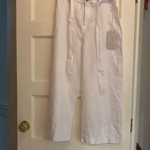 Joie Wide Leg Cropped Pants Linen Blend White High  waist Size Medium